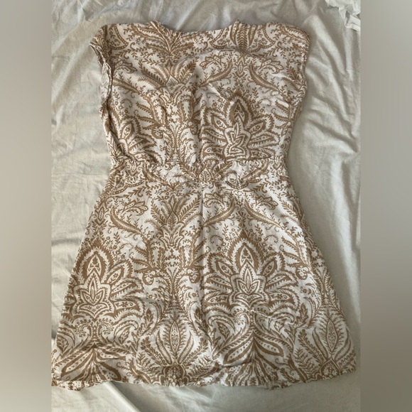 LOFT Tan Paisley Linen Blend Buttoned Sheath Midi Dress Size 12 Petite - Picture 3 of 5